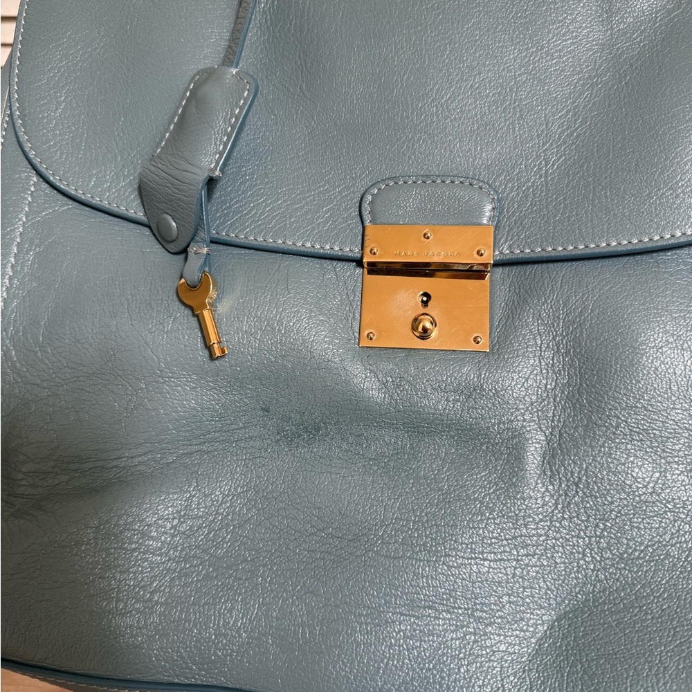Marc Jacobs Blue Leather Crossbody Bag with Gold Lock